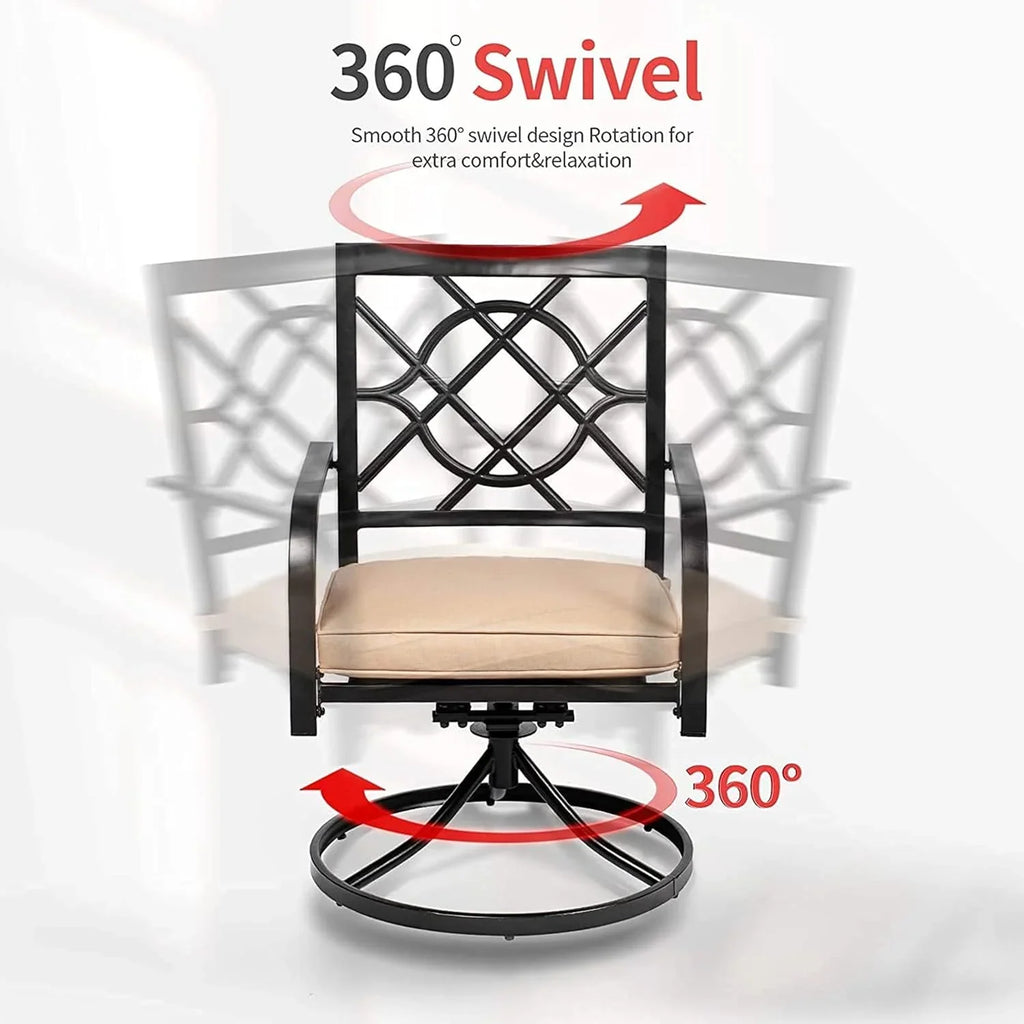 SUNCROWN 5-Piece Outdoor Wrought Iron Chairs and Table Patio Dining Furniture Set - 4 Stackable Metal Chairs, 1 Steel Slat Bistro Table and 1 Sky Blue 9Ft Patio Umbrella for Garden Backyard Deck