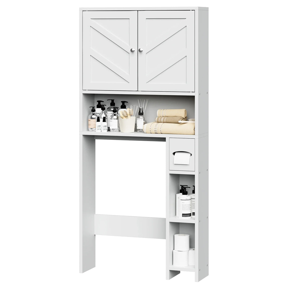 Walsunny Over the Toilet Storage Cabinet with Doors Side Storage Toilet Paper Holder Stand Space Saver Shelf Organizer Rack Freestanding for Restroom Bathroom Laundry Gray