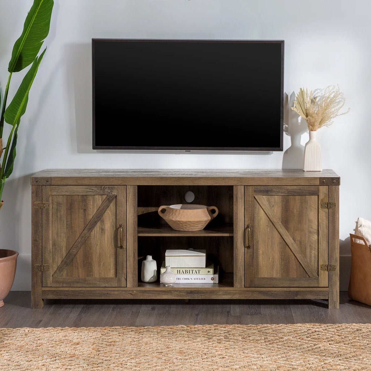 Walker Edison Modern Farmhouse Barn Door TV Stand for TVs up to 65", Grey Wash
