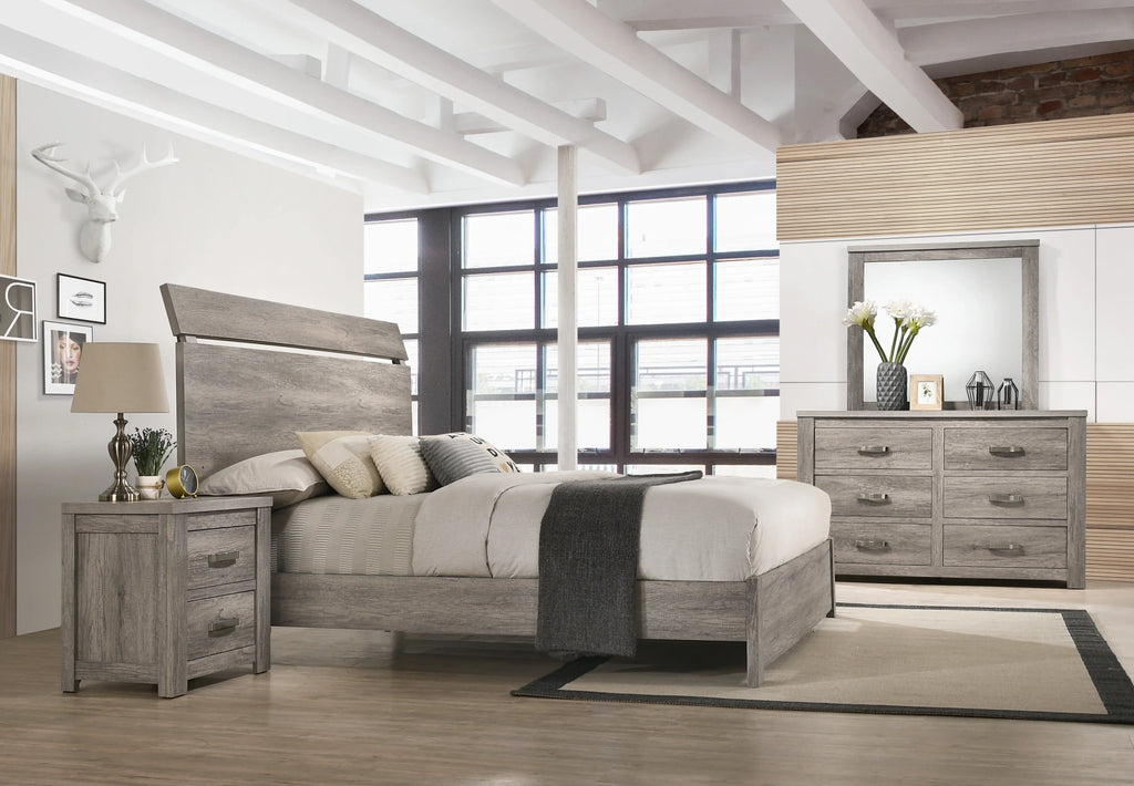 Roundhill Furniture Floren Transitional Bedroom Set, 5 Piece, Weathered Gray Wood