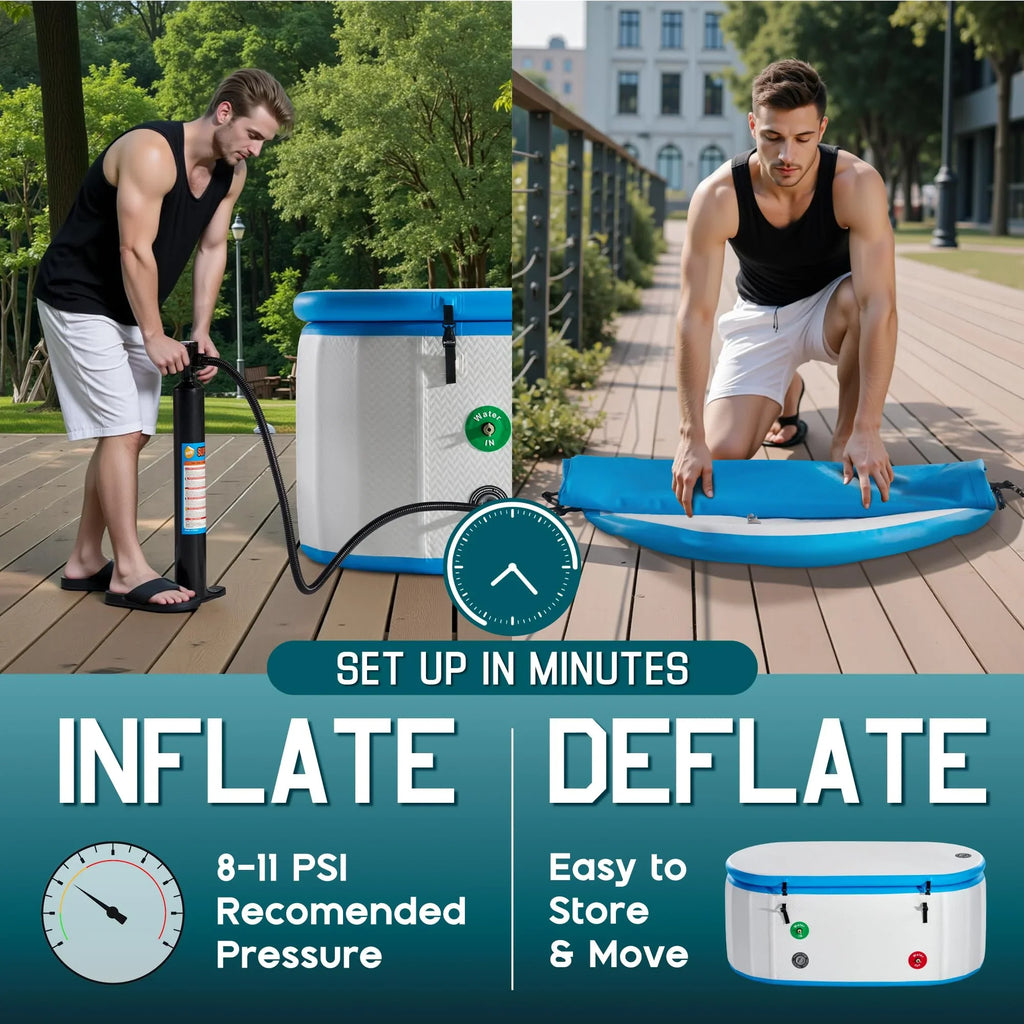 Jocisland Inflatable Cold Plunge Tub for Athletes, Ice Bath Tub with Insulated Lid Non-Slip Mat, Water Chiller Compatible, Portable for Outdoor & Indoor Recovery, 150 Gal, 59"L x 32"W x 28"H