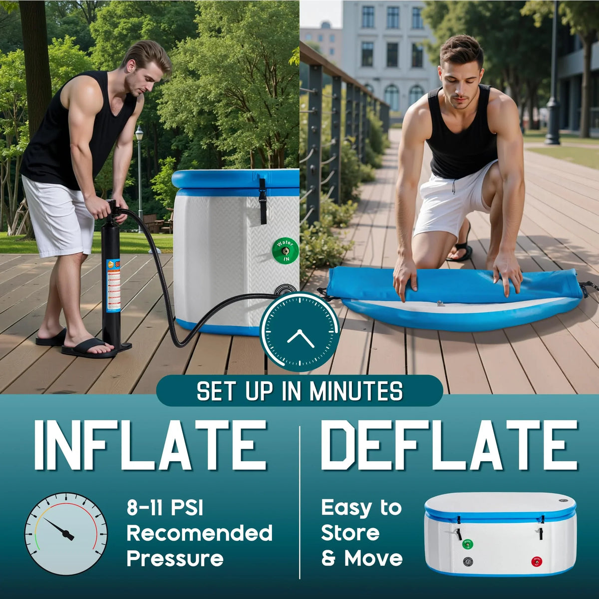 Jocisland Inflatable Cold Plunge Tub for Athletes, Ice Bath Tub with Insulated Lid Non-Slip Mat, Water Chiller Compatible, Portable for Outdoor & Indoor Recovery, 150 Gal, 59"L x 32"W x 28"H