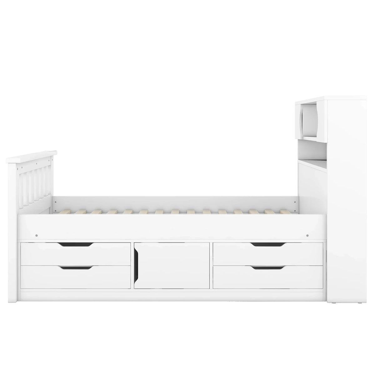 Euroco Wood Twin Size Platform Bed with Storage Headboard, Captain Bed with 4 Drawers, Bookcase and Cabinets, Gray