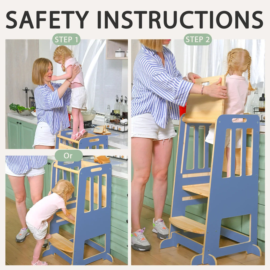 Toddler Standing Tower, Kids Kitchen Stool Helper 3 Levels Adjustable Height Wooden Toddler Step Stools for Learning New Skills