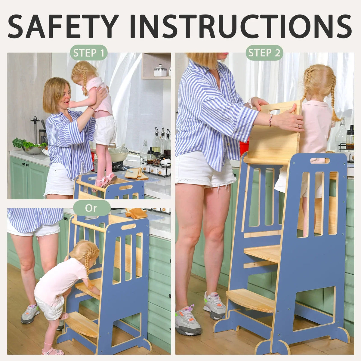 Toddler Standing Tower, Kids Kitchen Stool Helper 3 Levels Adjustable Height Wooden Toddler Step Stools for Learning New Skills