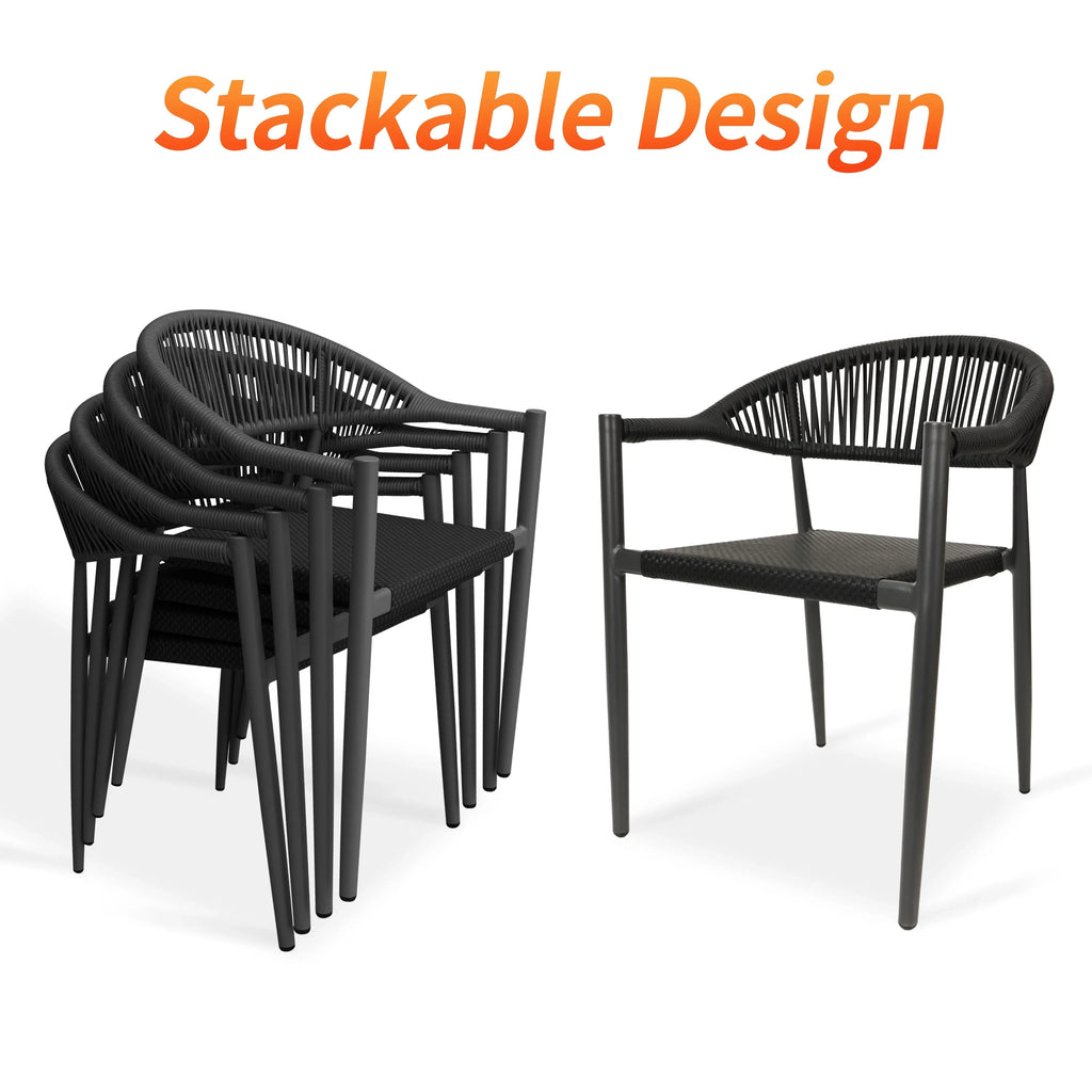 Vmopu New Set of 4 Gray Outdoor Stackable Dining Chair, PE Rattan for Bistro Restaurant Garden