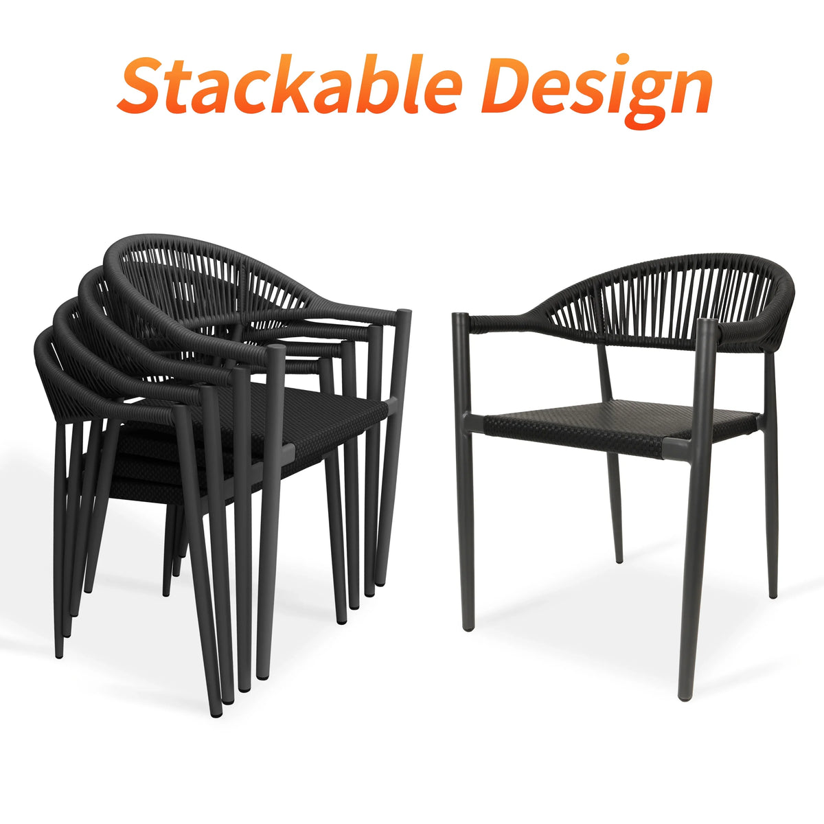 Vmopu New Set of 4 Gray Outdoor Stackable Dining Chair, PE Rattan for Bistro Restaurant Garden