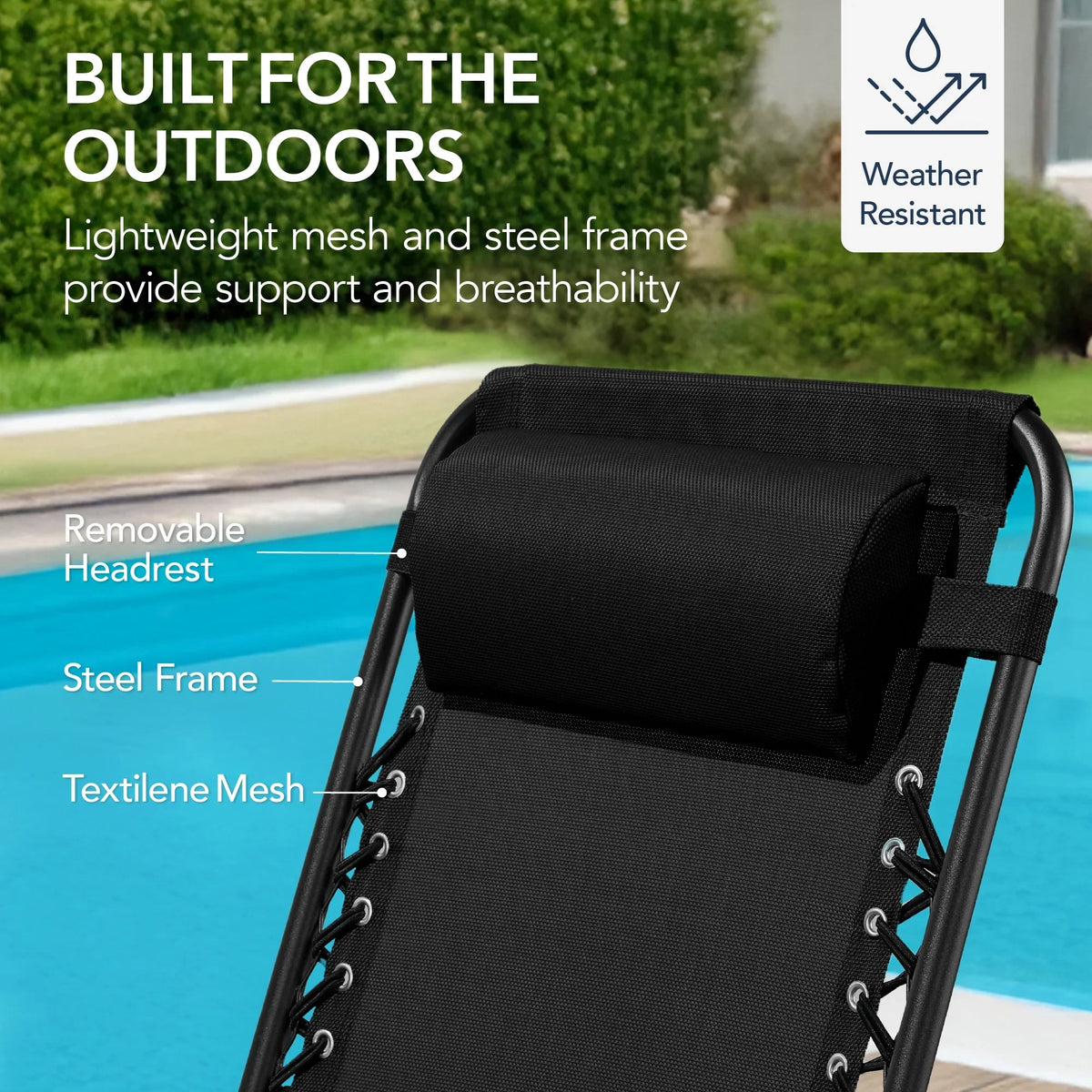 Best Choice Products Folding Outdoor Zero Gravity Rocking Lounge Chair w/ Headrest Pillow - Black