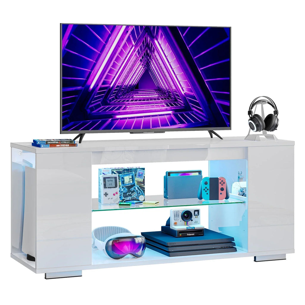 Pinmoco 47'' TV Stand for TVs up to 55", Gaming Entertainment Center with LED Lights, Black