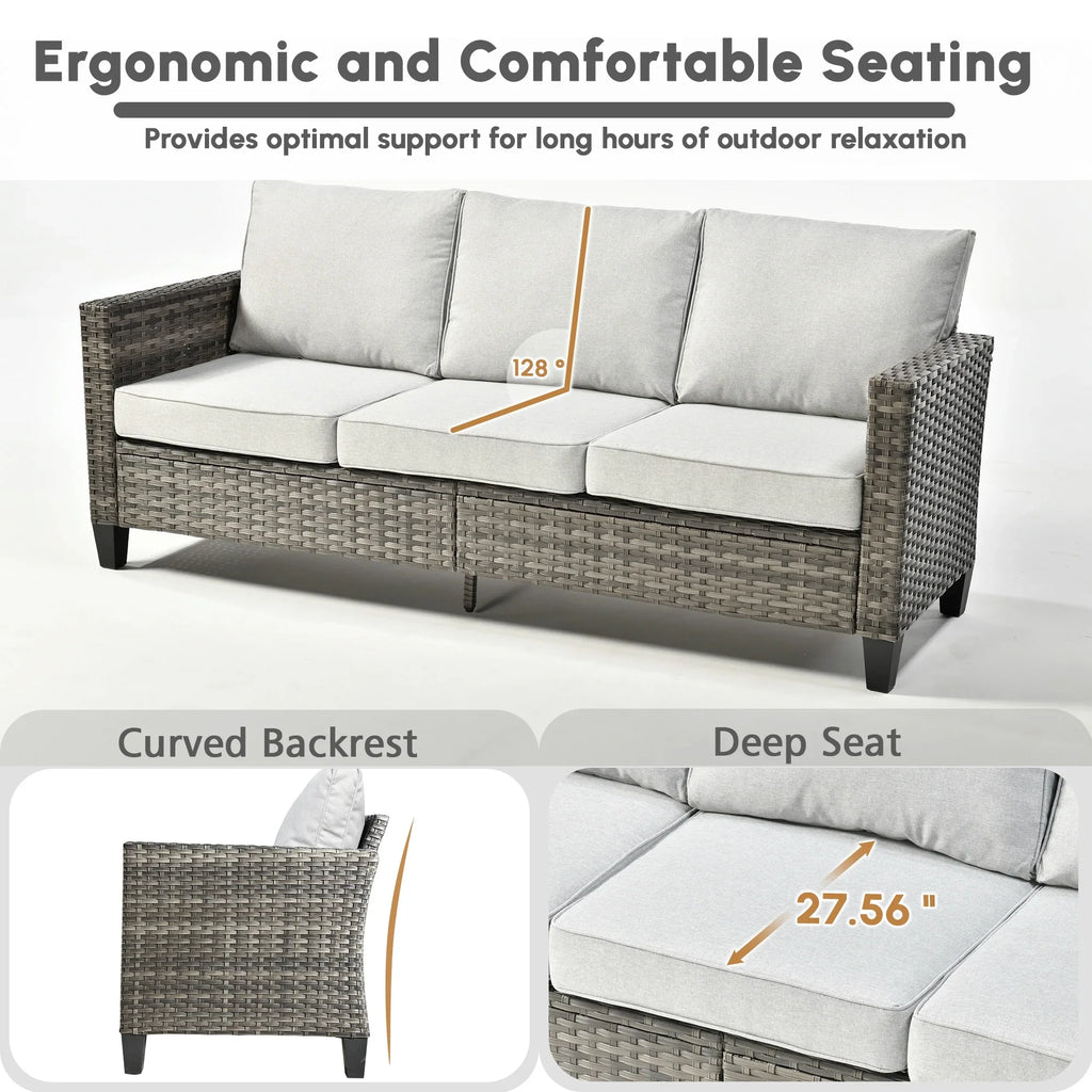 Ovios 5 Pieces Outdoor Patio Furniture Set Wicker Rattan Outdoor Conversation Comfortable Sectional Sofa with Steel Frame, Grey