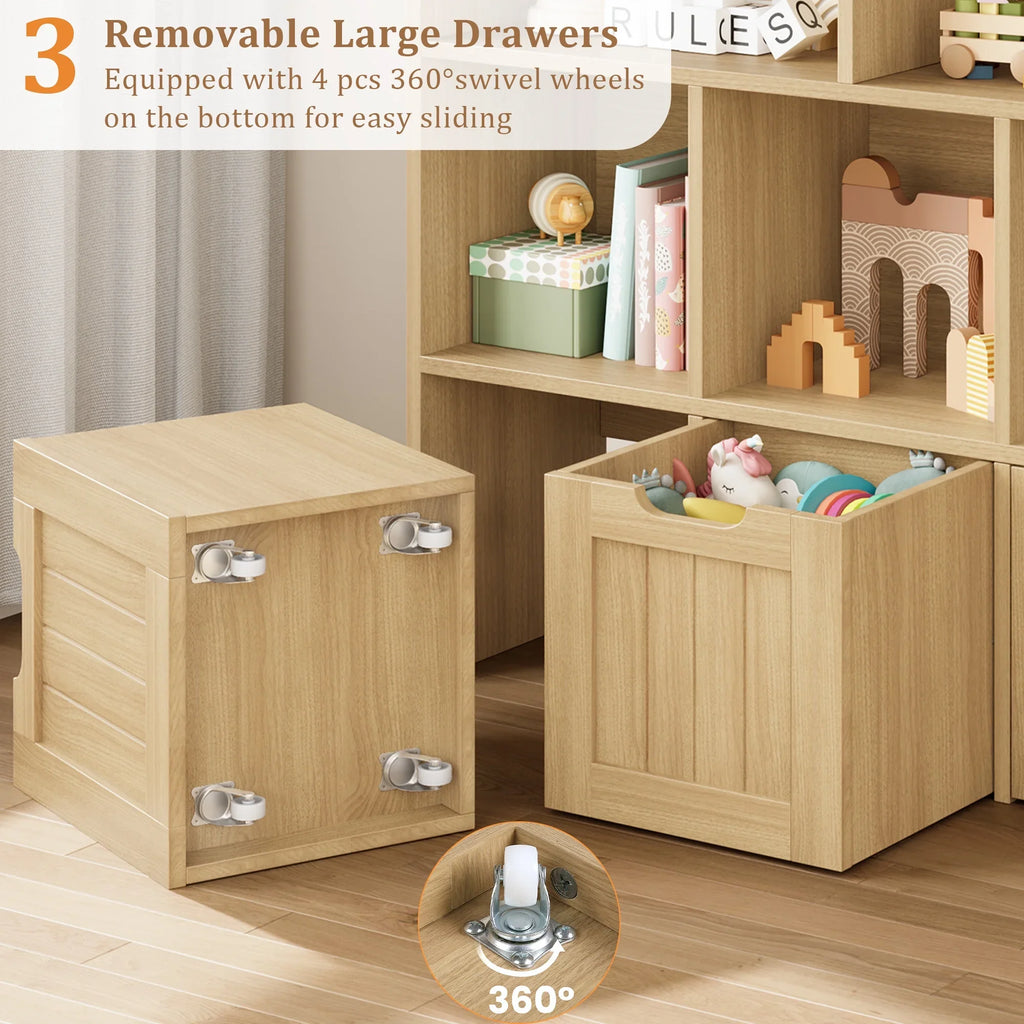 Homfa Toy Storage Organizer with 3 Movable Drawers, 5 Cube Kids Bookcase for Playroom, Storage Cabinet for Living Room, White Finish