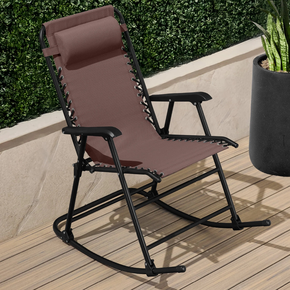 Best Choice Products Folding Outdoor Zero Gravity Rocking Lounge Chair w/ Headrest Pillow - Black