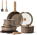 CAROTE 17-Piece Nonstick Cookware Set with Detachable Handle, Induction Compatible, Oven Safe, Brown Pots and Pans for Kitchen & RV