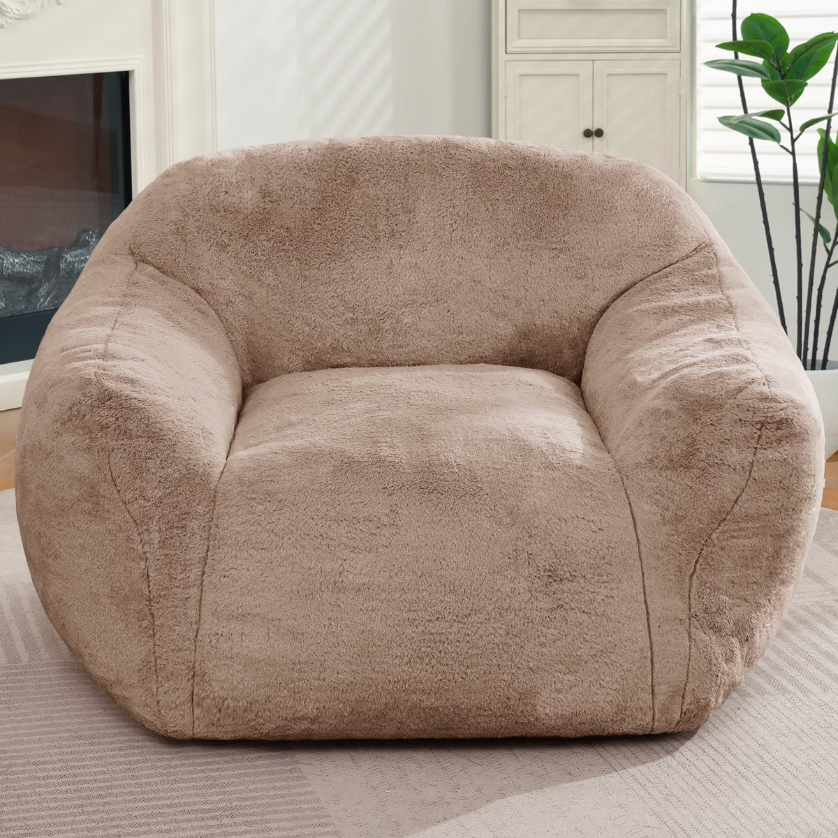 HOMGUAVA Giant Bean Bag Chair for Adults & Kids, Oversized Lounger Couch Large Lazy Chair w/ Stuffed Memory Foam & Wide Armrests, Light Gray