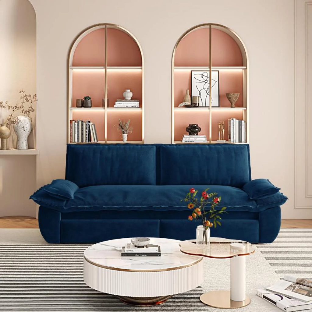 66" Queen Pull Out Sofa Bed, 3-in-1 Convertible Sleeper Sofa with Side Storage,Multi-Functional Velvet Loveseat Bed for Living Room,Bedroom