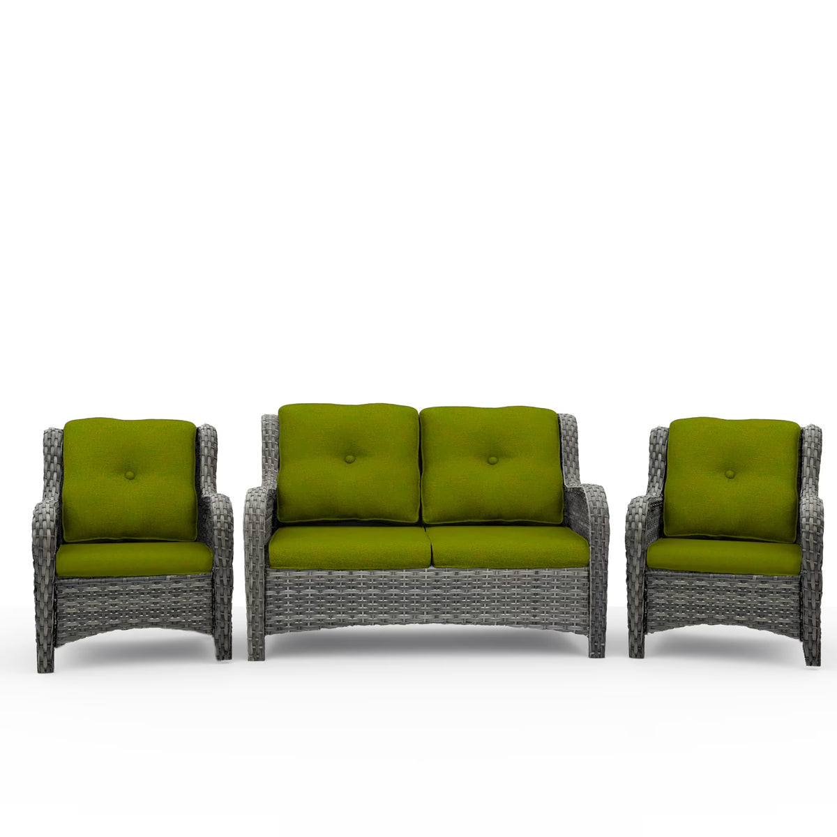 MeetLeisure 3 Pieces Outdoor Furniture Patio Furniture Set with One 3-Seat Sofa, Two ArmChairs, Navy