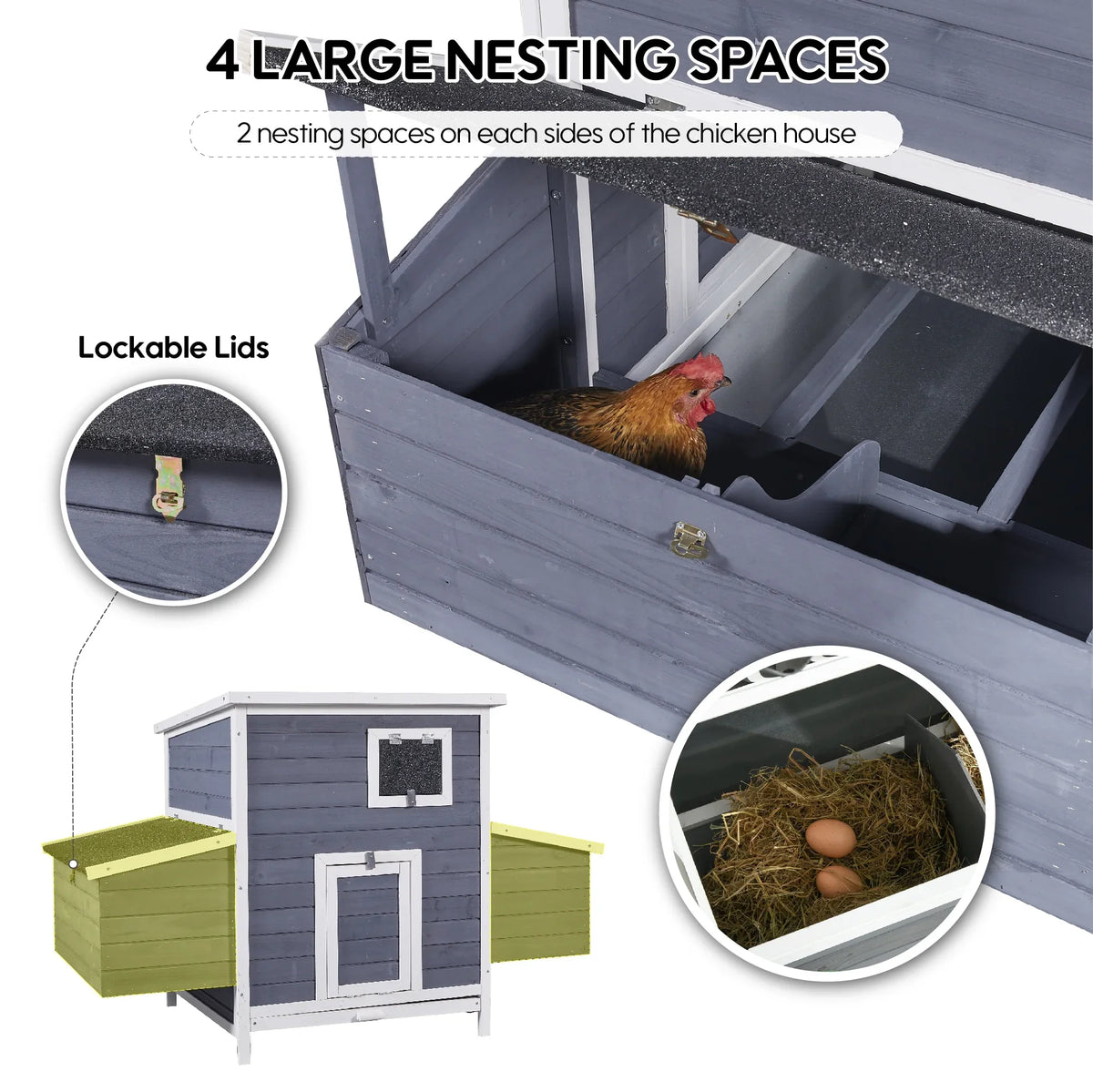 59" Large Chicken Coop for 2-6 Chickens, Wooden Hen House with 4 Nesting Boxes, Outdoor Poultry Cage Rabbit Cage w/Ramps & Ventilation Window, 59''L*33.5''W*38.6''H