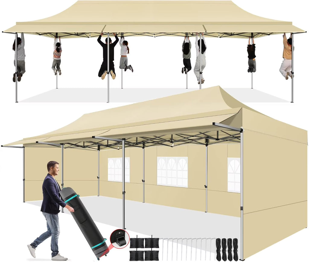 SANOPY 10x20 FT Pop Up Canopy Tent with Awning,Heavy Duty Canopy UPF 50+ All Season Wind Waterproof Commercial Outdoor Street Vendors Party Tents for Parties Canopy with Roller Bag