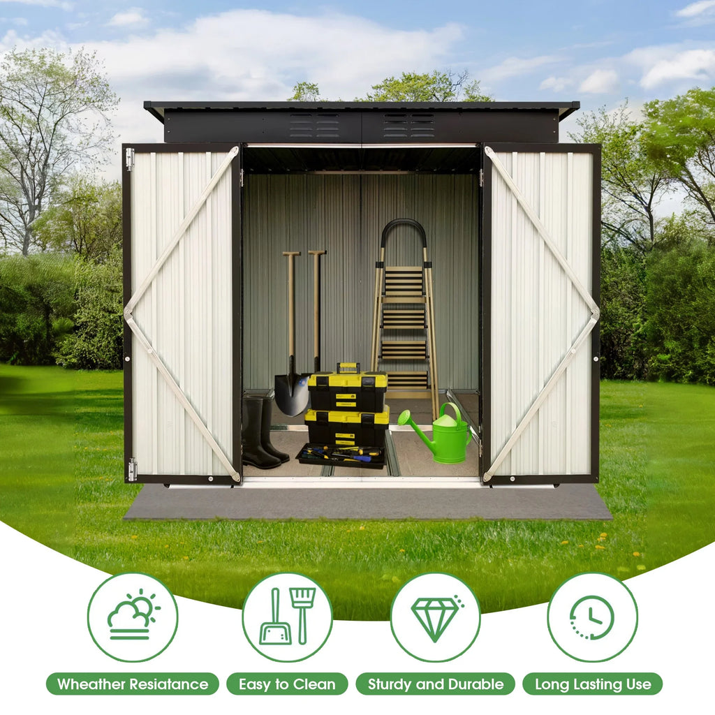 Aukfa Outdoor Storage Shed, 5 X 4 FT Metal Garden Shed, Waterproof Tool Shed for Backyard Patio, Brown