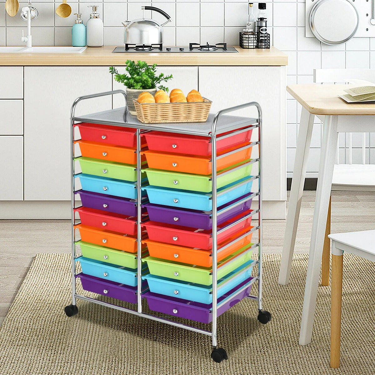 Gymax Office Rolling Cart 20 Storage Drawers Scrapbook Paper Studio Organizer Mutlicolor