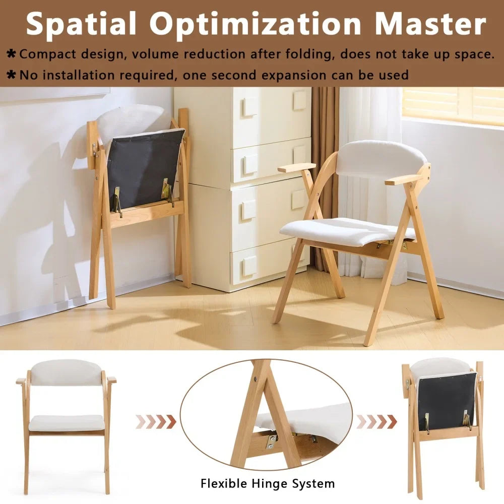 IVV 2-Pack Beechwood Folding Chairs with Cushioned Seat and Backrest, No-Assembly Guest Chairs for Home, Office, or Events (Beige)