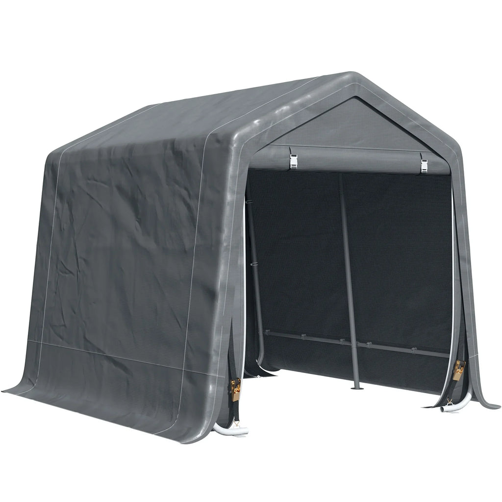 Outsunny 6'x8' Outdoor Storage Shelter with Rollup & Zipper Door, Heavy Duty Carport Shed for Motorcycle Garden Storage, Grey