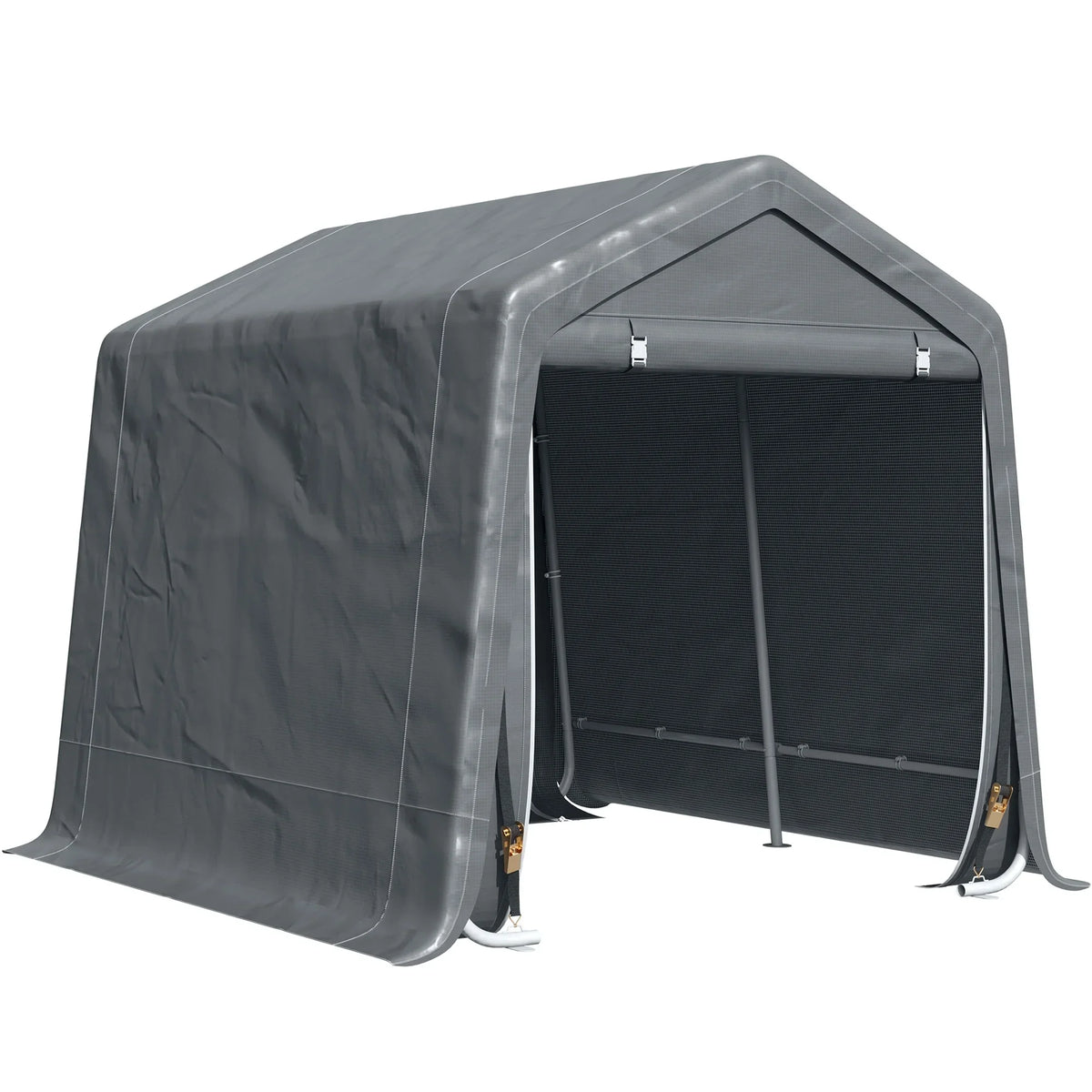 Outsunny 6'x8' Outdoor Storage Shelter with Rollup & Zipper Door, Heavy Duty Carport Shed for Motorcycle Garden Storage, Grey