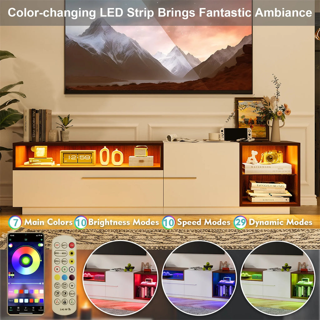 Planntonneo Mid-Century Modern Fluted TV Stand Wooden Media Console Entertainment Center for Living Room, Walnut Color