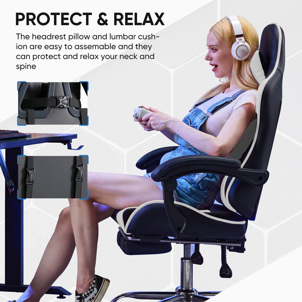 MCQ Ergonomic Swivel Gaming Chair with Headrest Lumbar Support for Home Office, Black and Grey