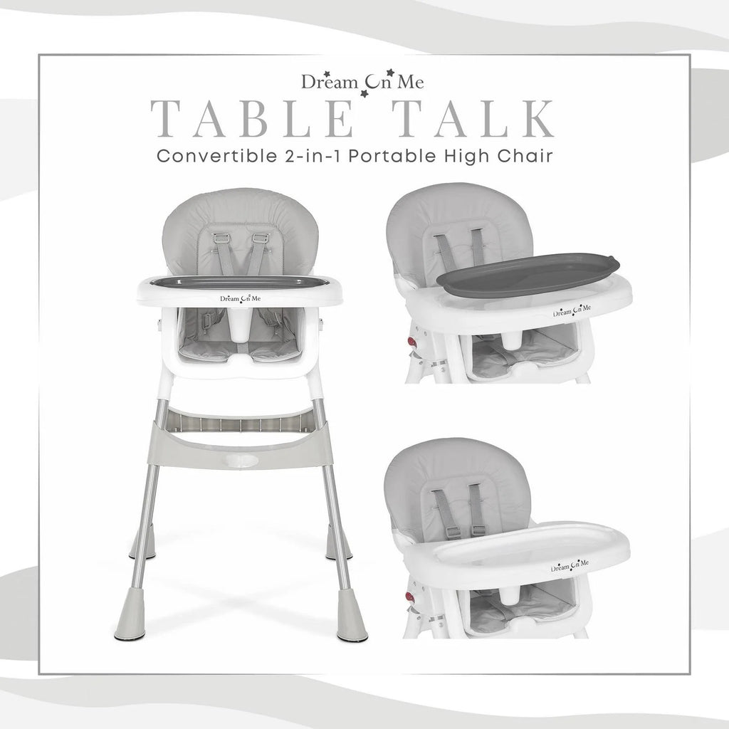 Dream On Me Portable 2-In-1 Table Talk High Chair. Gray