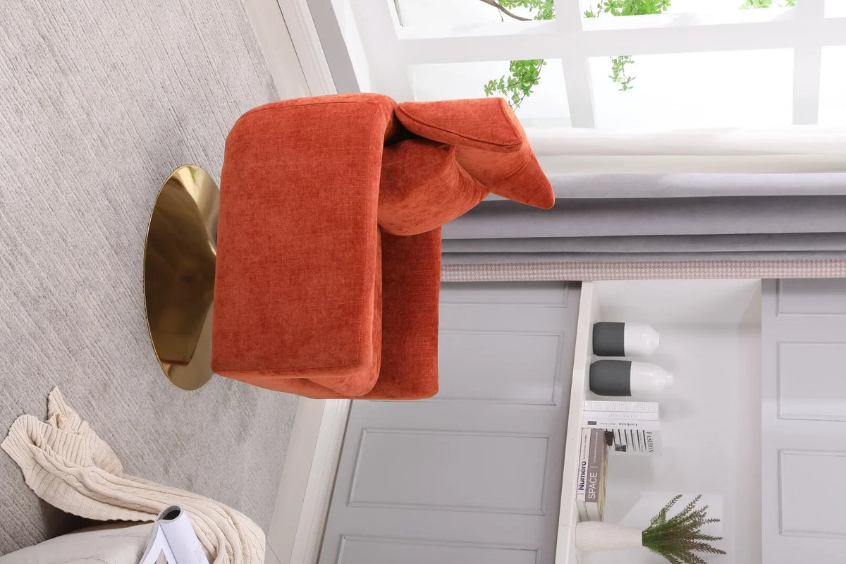 Swivel Accent Chair, Mid Century Modern 360 Degree Comfy Armchair with Wraparound Backrest, Linen Upholstered Single Sofa Chair for Living Room, Bedroom, Office, Orange