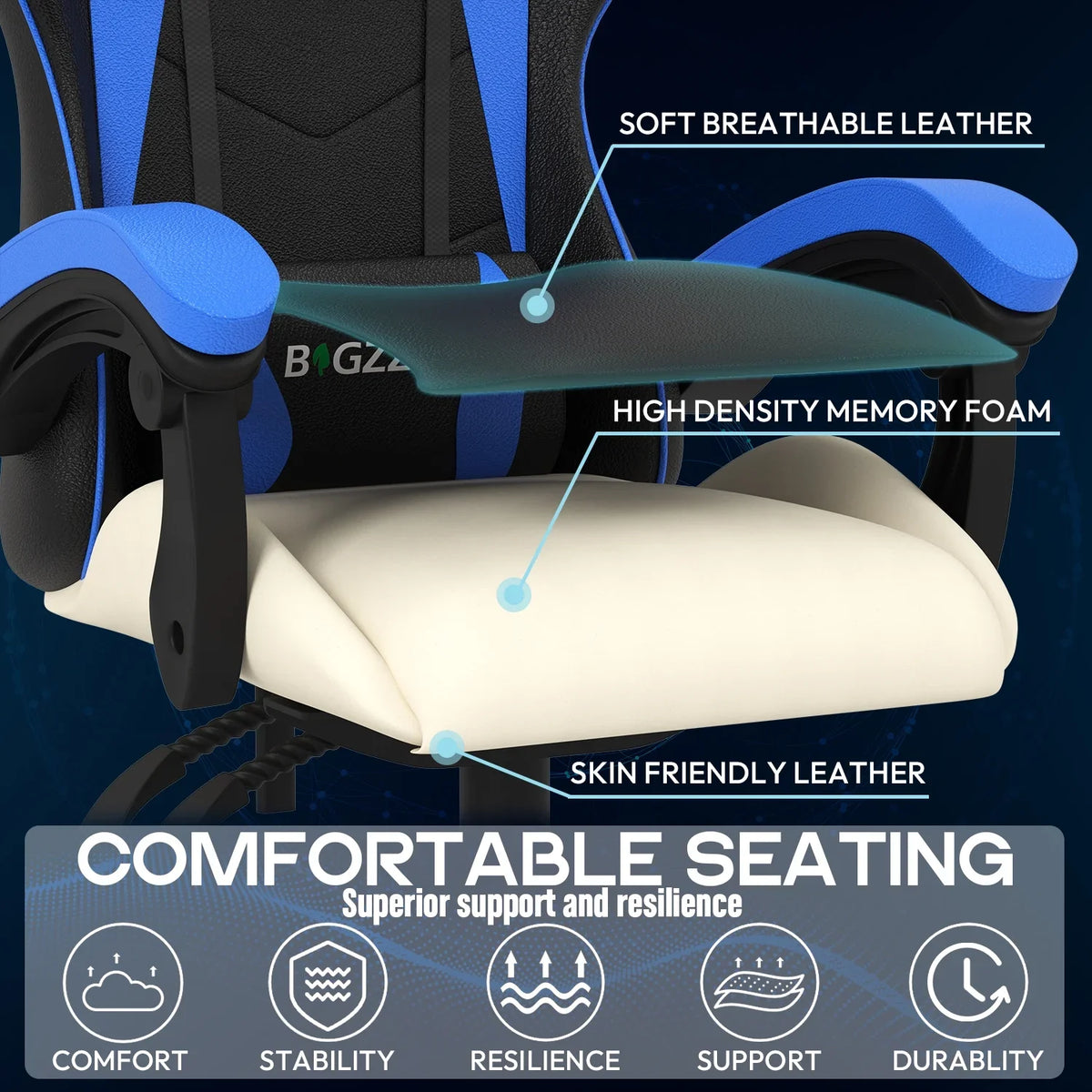 Bigzzia Gaming Chair with Heated Cushion, High Back Video Game Chairs with Pillow and Lumbar Support, Green
