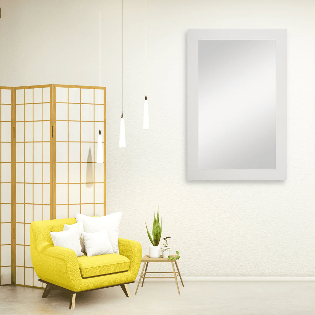 Pendleton Rustic White Framed Wall Mirror, Rectangular Vanity Mirror, Multiple Sizes