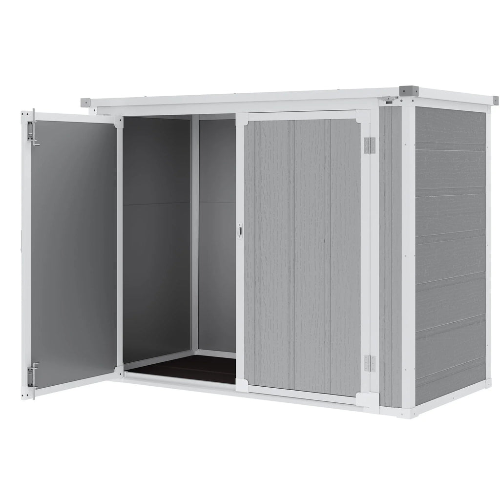 Shinpt Outdoor Storage Shed, 41 Cu Ft. All-Weather Resin Tool Shed, Lockable Double Door Shed for Storage of Garden Tools, Pool Accessories, Bikes, Garbage Bin, for Garden, Yard Lawn Pool