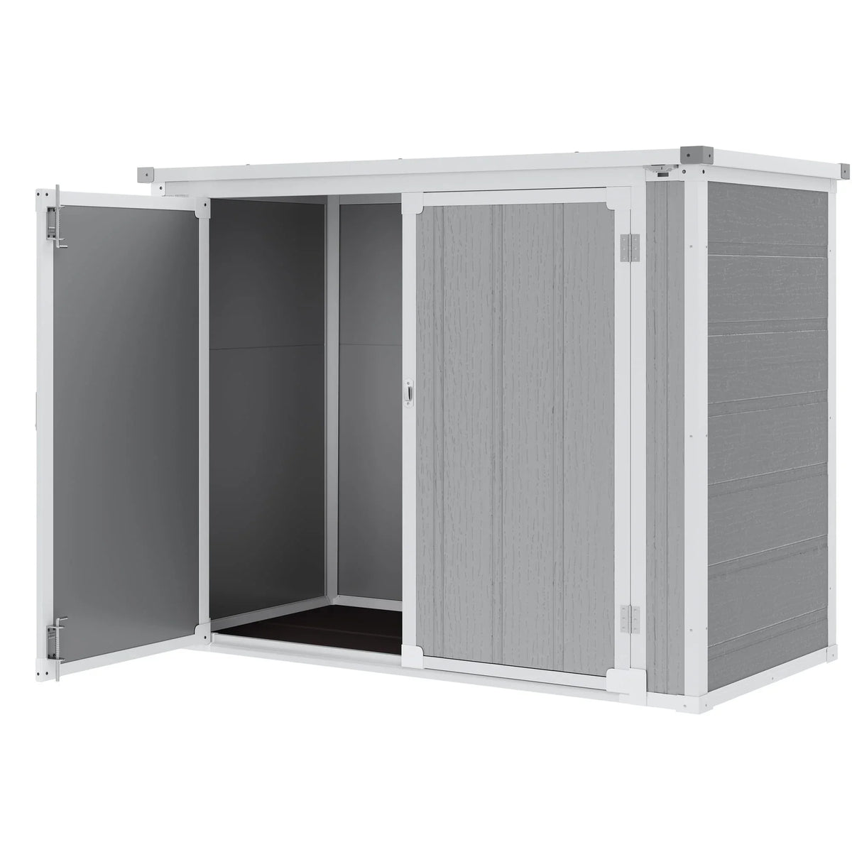 Shinpt Outdoor Storage Shed, 41 Cu Ft. All-Weather Resin Tool Shed, Lockable Double Door Shed for Storage of Garden Tools, Pool Accessories, Bikes, Garbage Bin, for Garden, Yard Lawn Pool