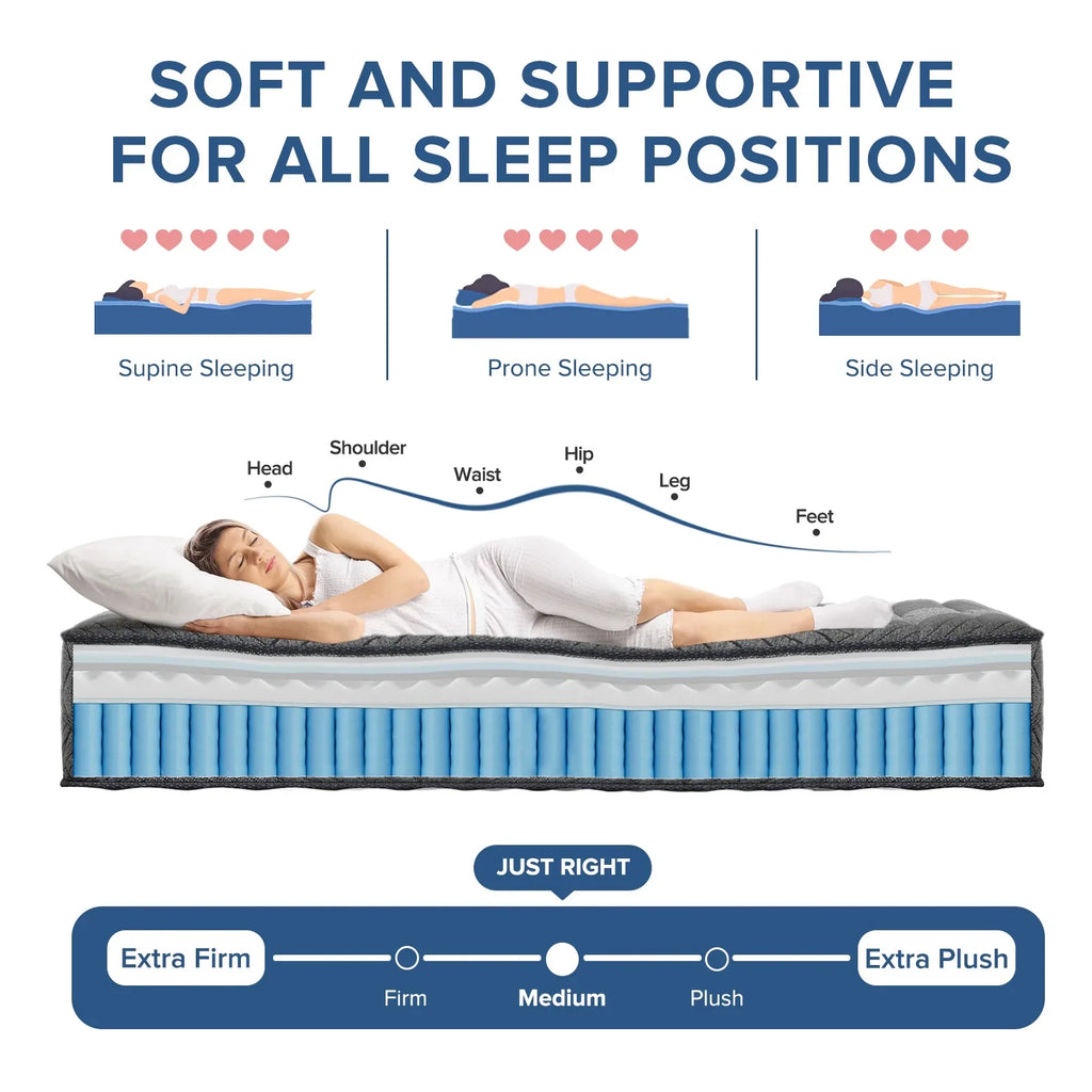 LIBORIA Queen Mattress, 10 inch Gel Memory Foam Hybrid Mattress for Cooling Sleep & Pressure Relief, Medium Firm, CertiPUR-US