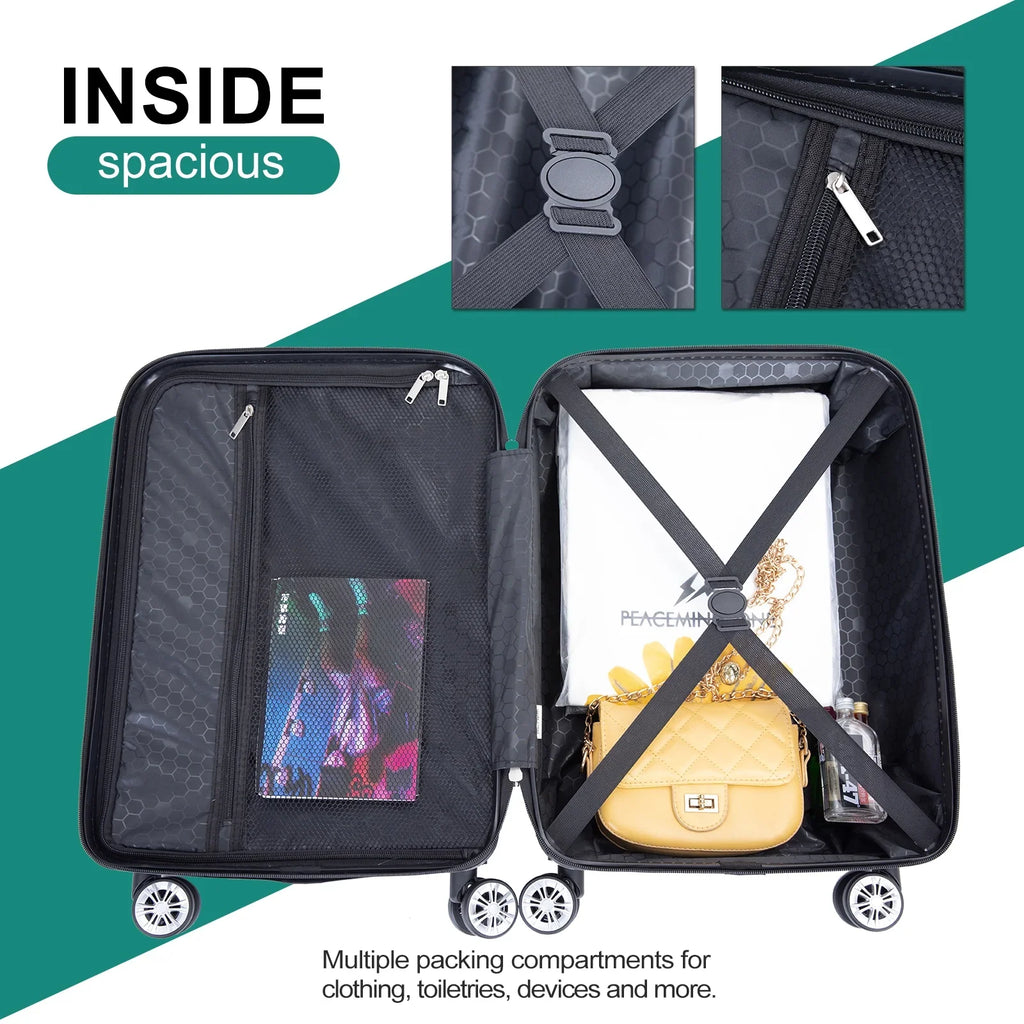 Tripcomp Luggage Sets 4 Piece Suitcase Set (14/20/24/28)Hardside Suitcase with Spinner Wheels Lightweight Carry on Luggage(Black)