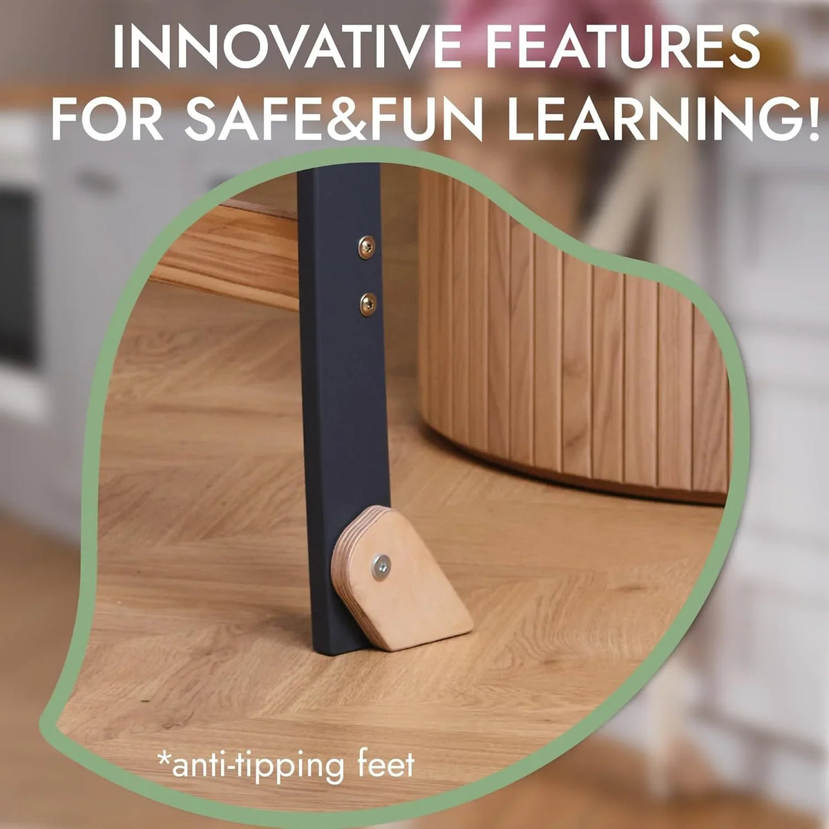 Folding Wooden Kitchen Standing Stool for Toddlers �C Safe & Compact Learning Step Stool, Ages 18 Months+