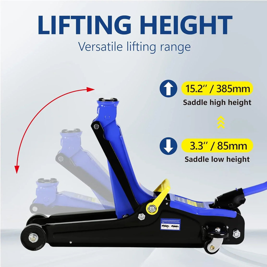 POVANLI Floor Jack, 2 Ton Low Profile Floor Jack, 3t jack stand Tire Repair Kit Heavy Duty Steel Racing Floor Jack with Single Piston Quick Lift Pump, Floor Jack Lifting Range 3.3"-15.2"