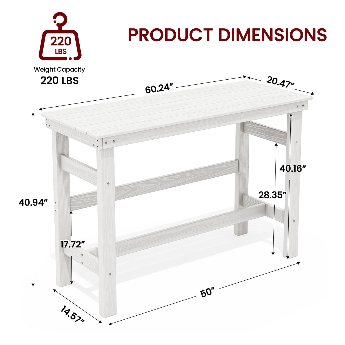 SERWALL 41" Outdoor Bar Table, HDPE All Weather Adirondack Outdoor Bar Height Table, Navy