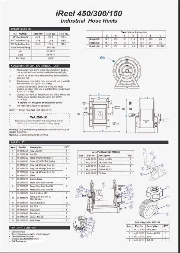 Pressure Washer Hose Reels Heavy Duty 3/8" x 300ft,5000 PSI with Hand Crank Steel Reels for Power Washers | Outdoor Hose Reels for Water, Air, Liquid Use | Industrial-Grade Sturdy Frame Hose Reel