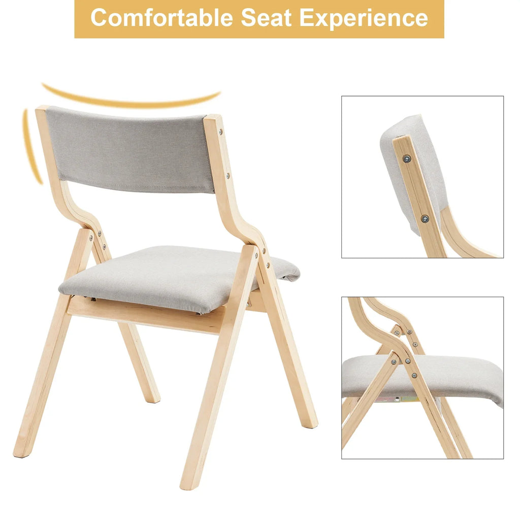 Ktaxon Folding Chairs Rubber Wood Frame Foldable Event Chairs Padded Diner Chairs for Office and Party Reading Dining Set of 2 Light Gray