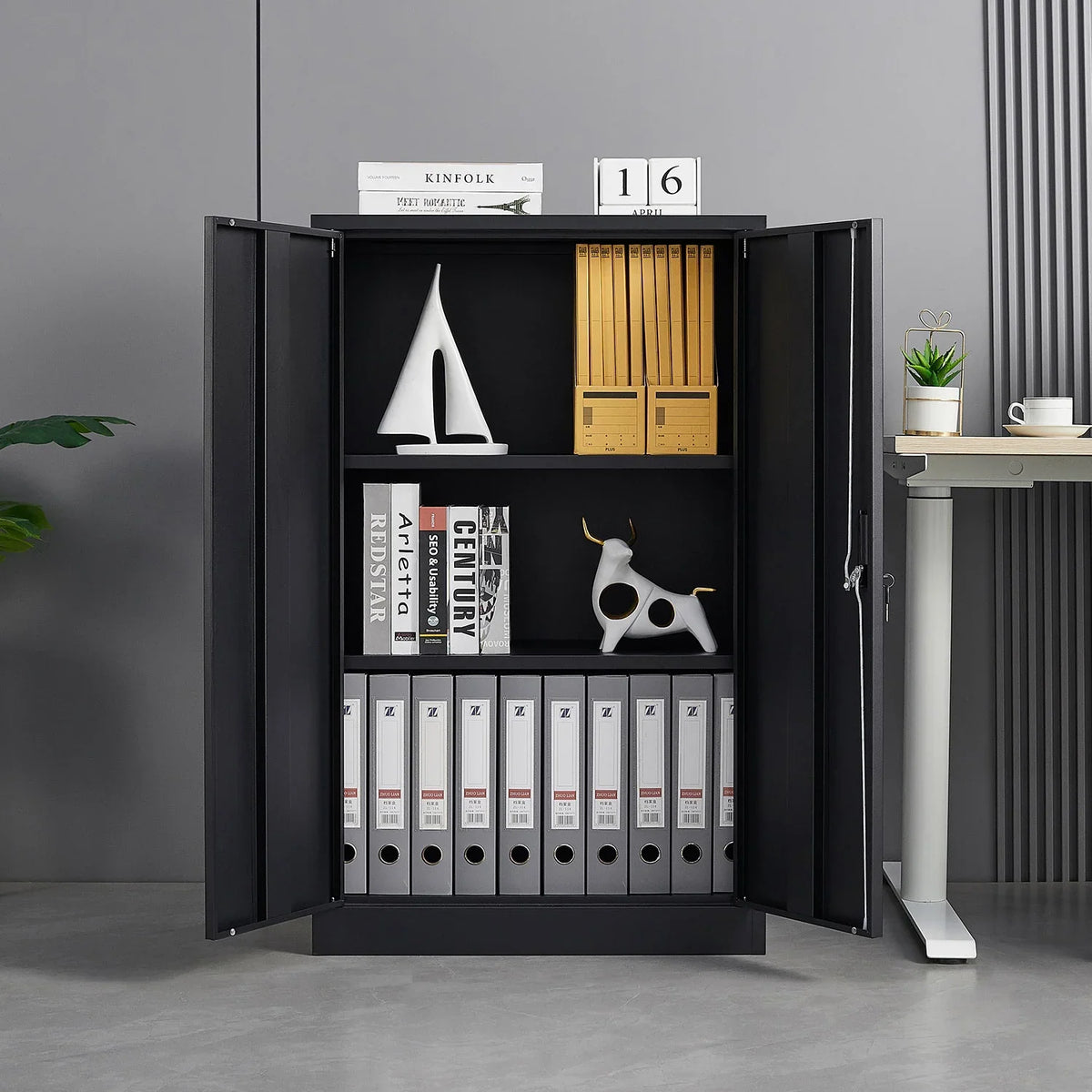 Metal Storage Cabinet with Locking Doors and Adjustable Shelf, Folding Filing Storage Cabinet, Rolling Storage Locker Cabinet for Home Office,School,Garage, White