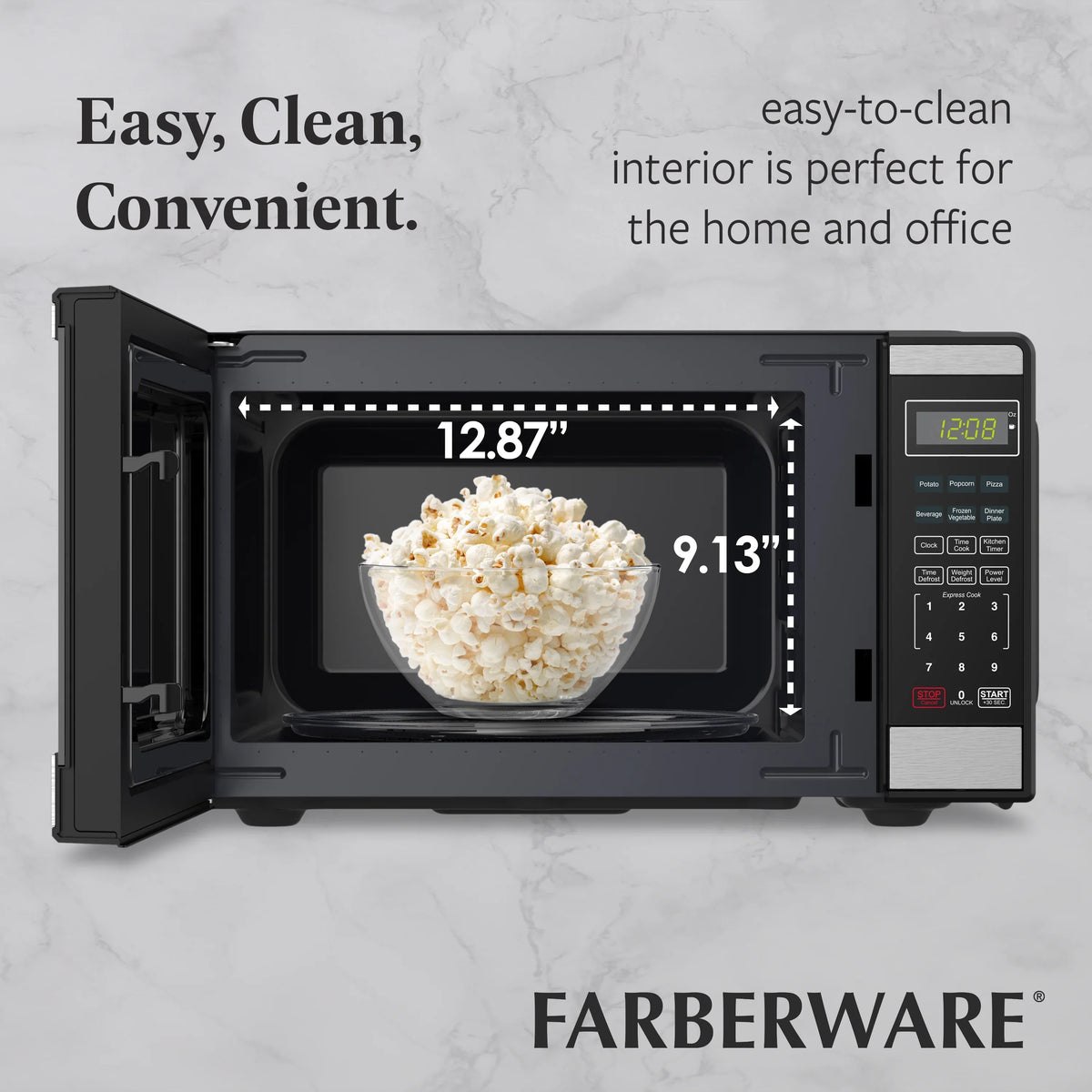Farberware Countertop Microwave Ov 1100 Watts, 2.2 cu ft - Smart Sensor With LED Lighting and Child Lock - Perfect for Apartments and Dorms - Easy Clean Black Interior, Stainless Steel