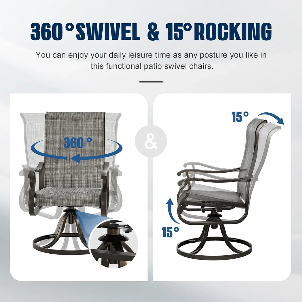 Techmilly Patio Swivel Chairs Set of 2, Outdoor Dining Chairs High Back Padded All Weather Breathable Textilene Outdoor Swivel Chairs with Metal Rocking Frame for Lawn Garden Backyard Deck, Dark Grey