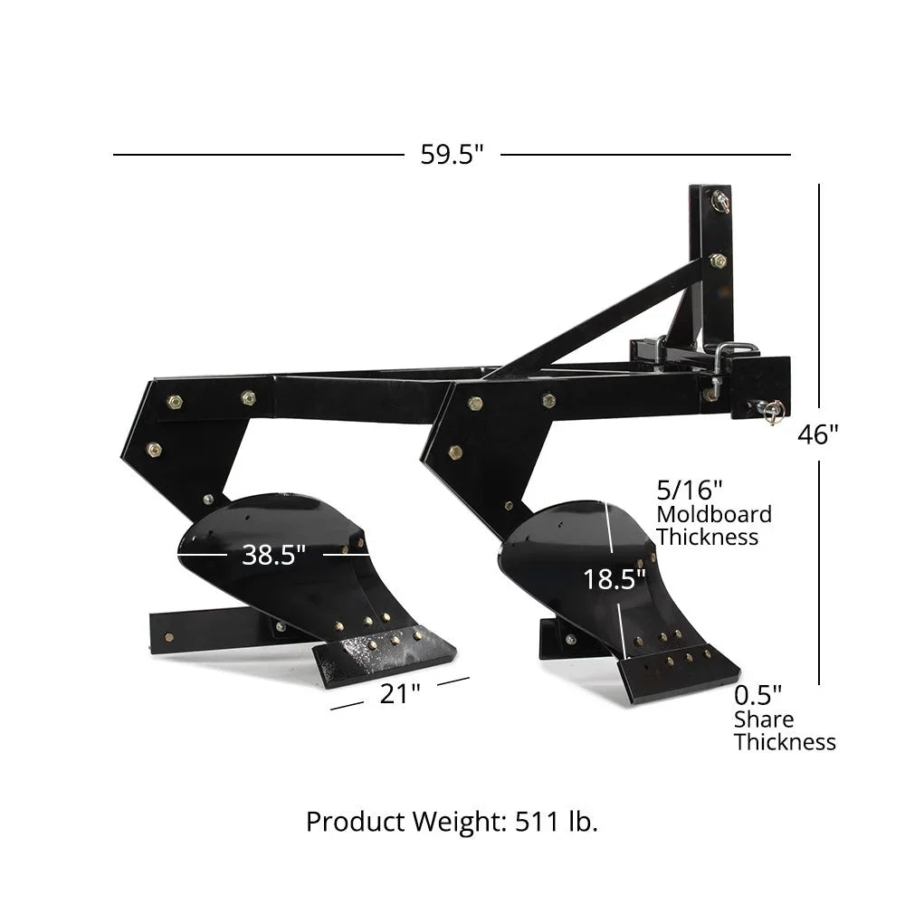 Titan Attachments 3 Point 21" Double Bottom Moldboard Turn Plow Fits Category 1 Tractors, Tow-Behind Dual Turning Plow Rotates Soil to Aerate, Tillage, Soil Prep