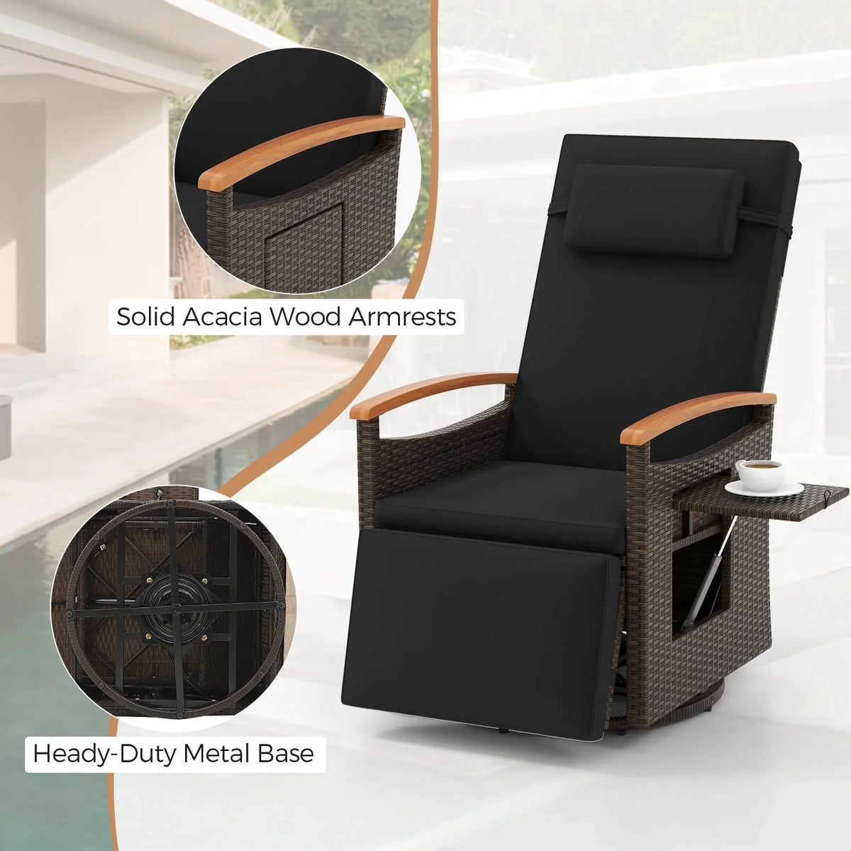 Costway Outdoor 360" Swivel Rattan Recliner Chair Patio Wicker Chaise Lounge Chair Beige