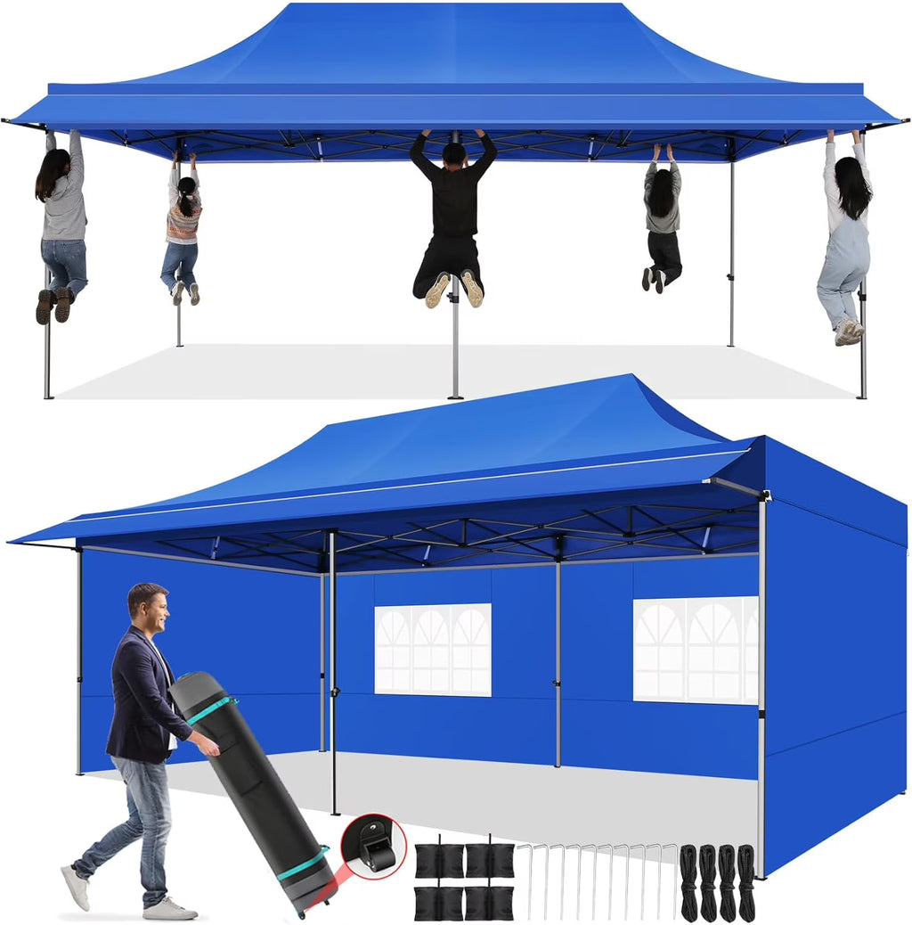 SANOPY 10x20 FT Pop Up Canopy Tent with Awning,Heavy Duty Canopy UPF 50+ All Season Wind Waterproof Commercial Outdoor Street Vendors Party Tents for Parties Canopy with Roller Bag