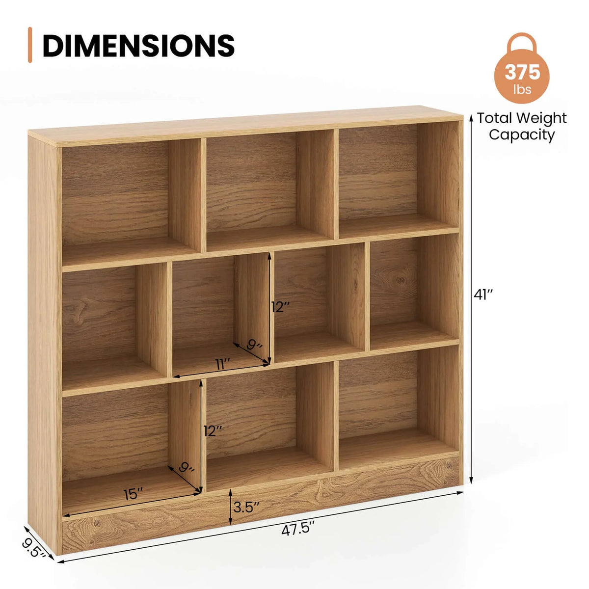 Costway 10-Cube Bookcase for Kids 41"Wooden Toy Storage Organizer for Kid’s Room White