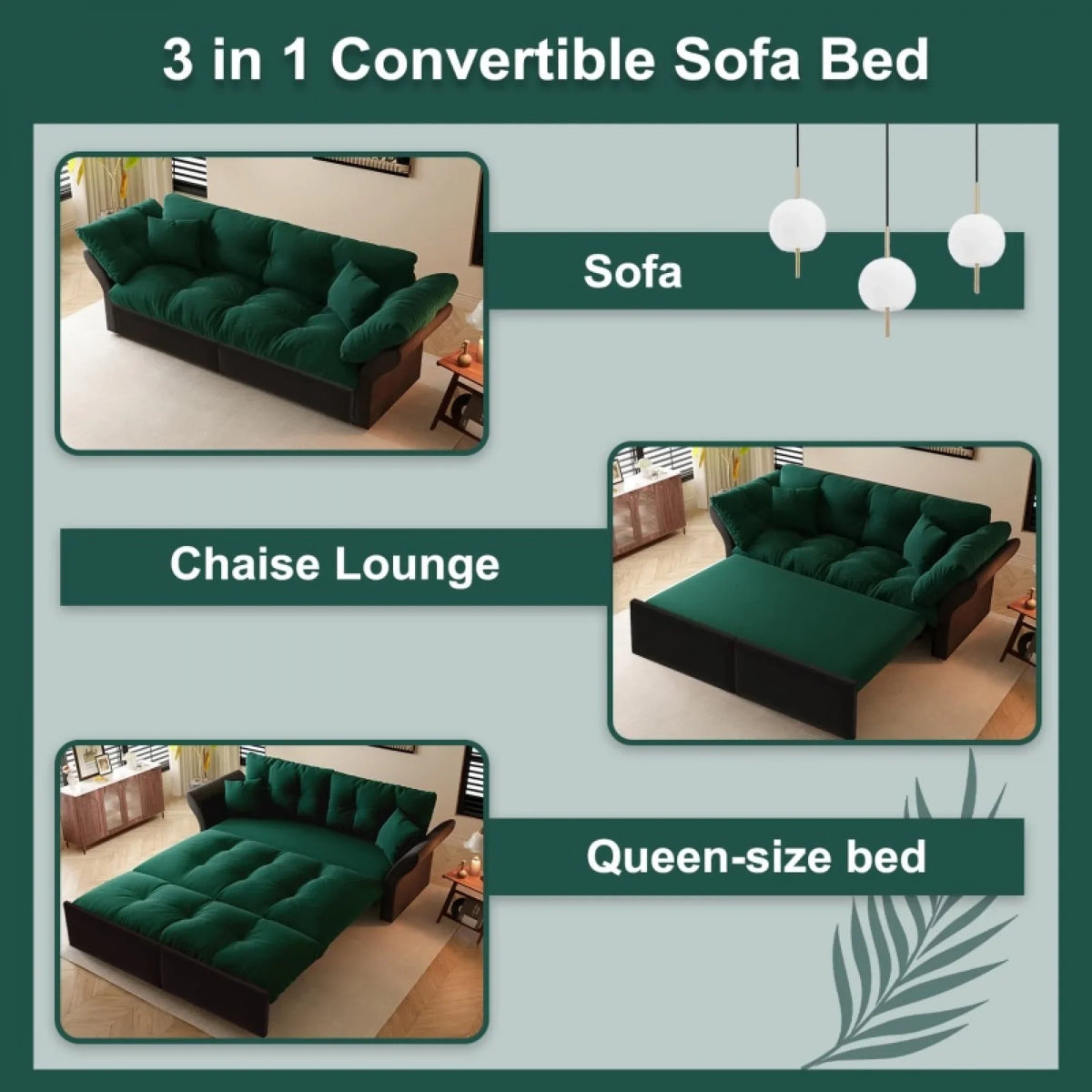 66" Queen Pull Out Sofa Bed, 3-in-1 Convertible Sleeper Sofa with Side Storage,Multi-Functional Velvet Loveseat Bed for Living Room,Bedroom